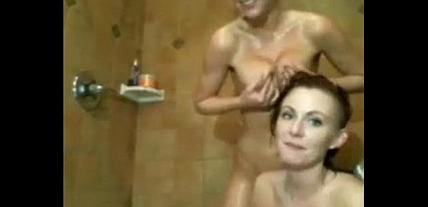  2 sexy girls take shower and wash each other